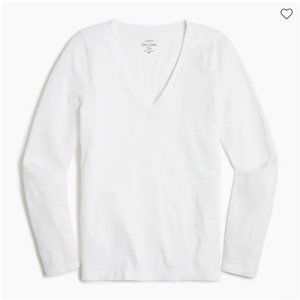 NWT J. Crew White Long-Sleeve Vintage Slub Cotton V-Neck Tee